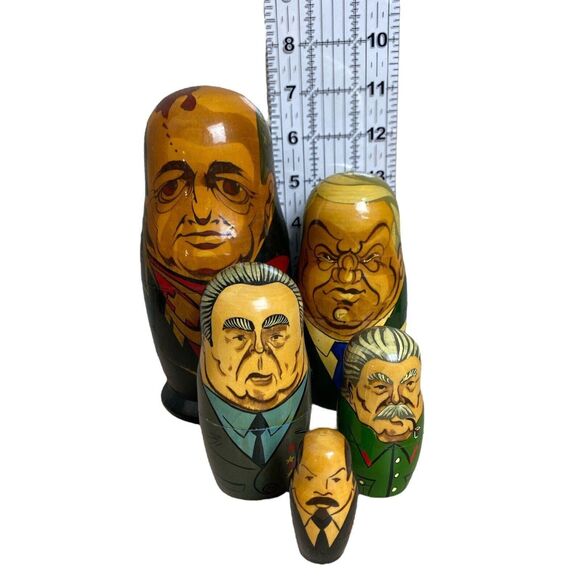 Russian Leaders Nesting Dolls USSR Set 5 Hand Painted Matryoshka Vintage - Picture 3 of 9